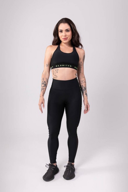 Calça Legging com Tule e Elástico Personalizado (Preto) | Ref: K3803-A