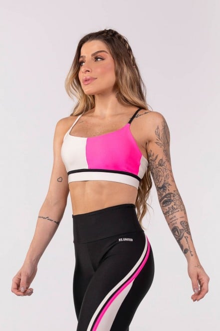 Top Meio a Meio com Alça (Off-White / Rosa / Preto) | Ref: K3760-A