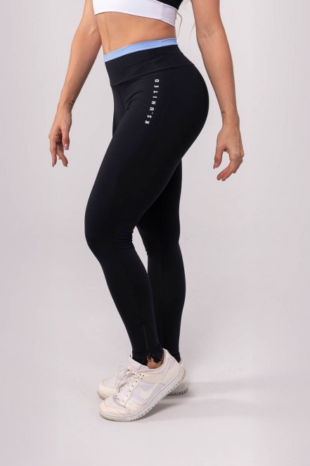 Calça Legging com Zíper na Lateral (Preto / Azul Claro) | Ref: K3433-A