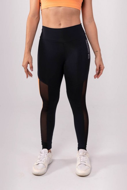 Calça Legging com Faixa Lateral (Preto / Coral) | Ref: K3825-A