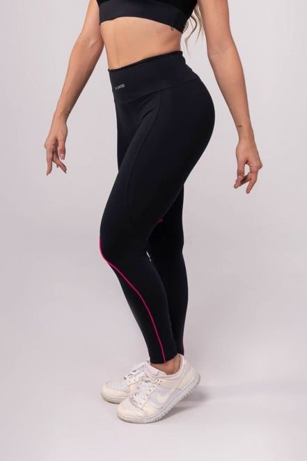 Calça Legging com Vivo e Bolso no Cós (Preto / Rosa) | Ref: K3736-A