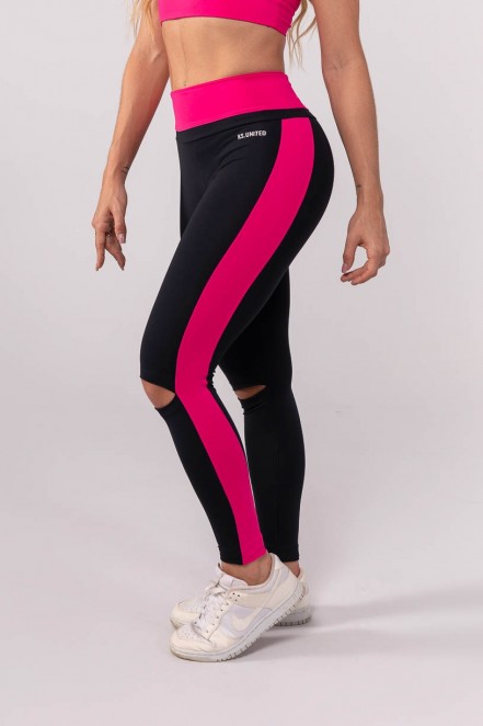 Calça Legging com Aberturaa no Joelho (Preto / Rosa) | Ref: K3740-B