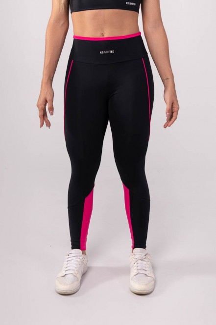 Calça Legging com Recorte e Vivo (Preto / Rosa) | Ref: K3780-A