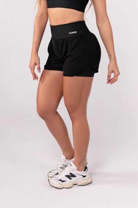 Short Duplo com Tule e Cadarço (Preto) | Ref: K3771-A