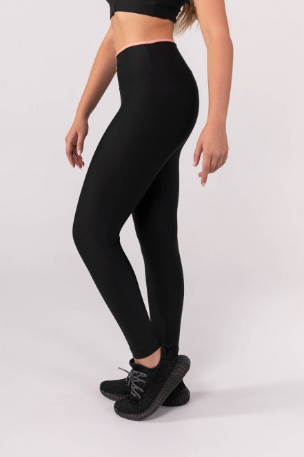 Calça Legging com Vira no Cós (Preto / Rosa) | Ref: K3641-B