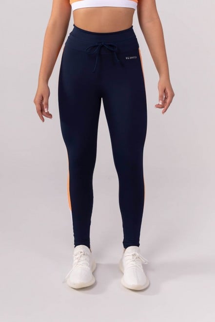 Calça Legging com Cadarço na Cintura (Azul Marinho / Laranja / Off-White) | Ref: K3860-A