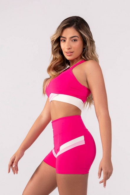 Top com Cós Bicolor (Rosa / Off-White / Rosa Claro) | Ref: K3864-A