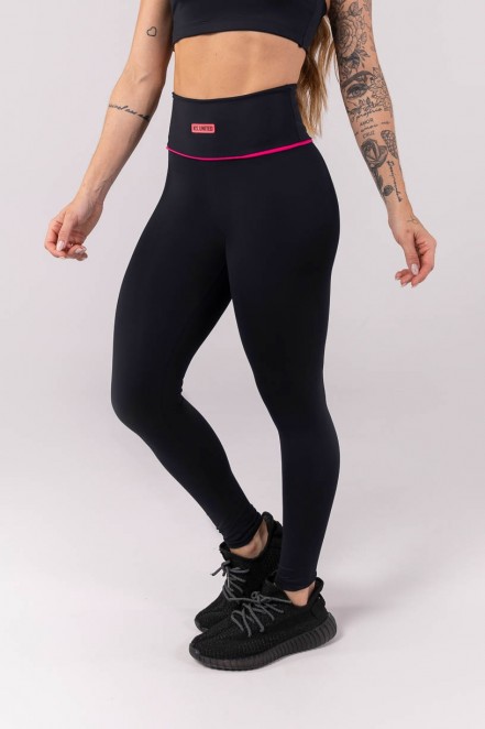 Calça Legging com Vivo no Cós em V (Preto / Rosa) | Ref: K3907-A