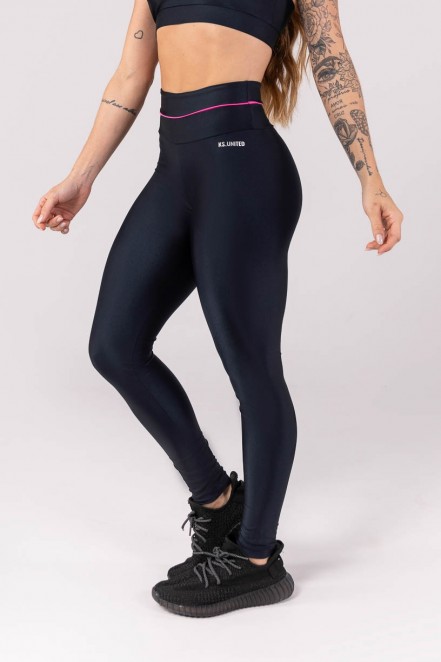 Calça Legging com Vivo no Cós (Azul Marinho / Rosa) | Ref: K3917-A