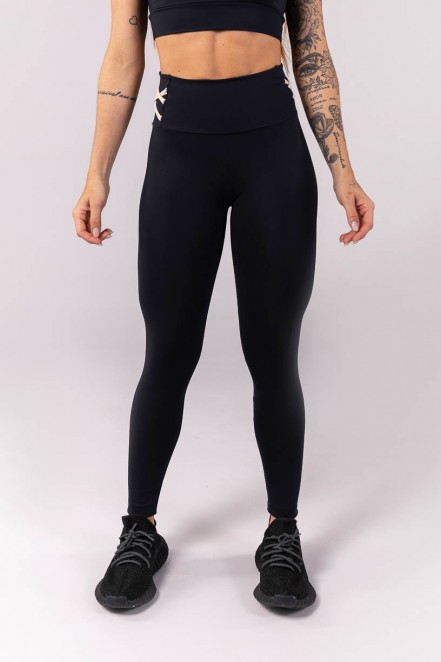 Calça Legging com Trançado no Cós (Preto / Off-White) | Ref: K3894-A