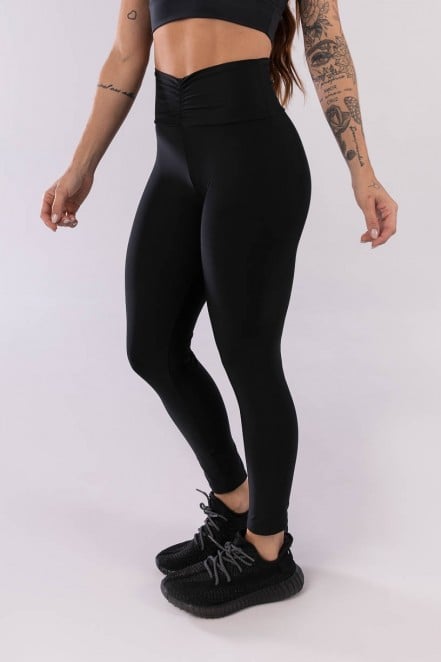 Calça Legging com Cós Franzido na Frente (Preto) | Ref: K3940-A