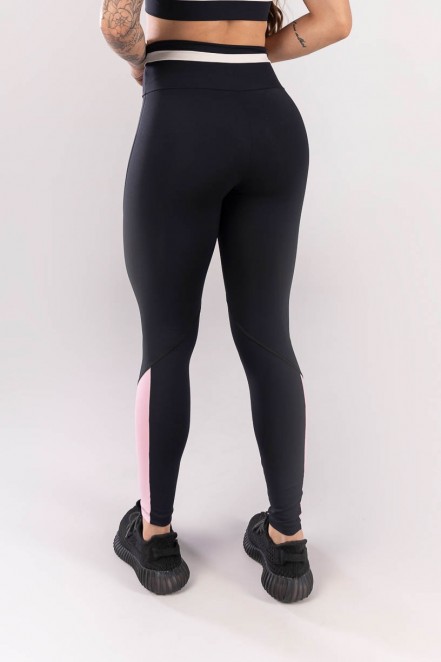 Calça Legging com Recortes e Pesponto de Cobertura (Preto / Off-White / Rosa) | Ref: K3781-A