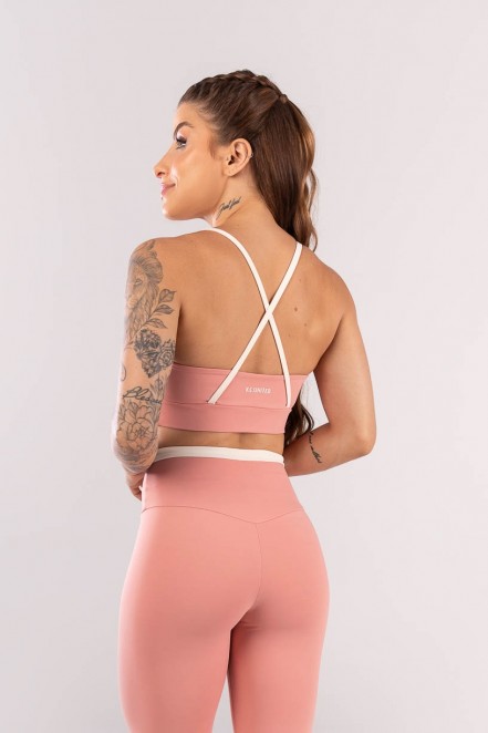 Top com Alças Transpassadas e Viés Vivo (Rosa Claro / Off-White) | Ref: K3974-B