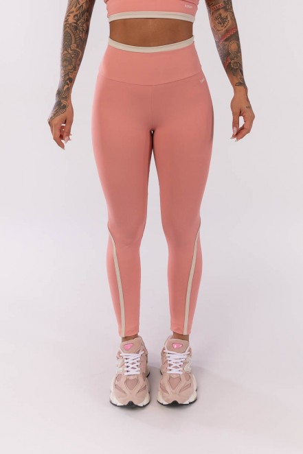 Calça Legging com Chapado e Vira no Cós (Rosa Claro / Off-White) | Ref: K4008-B