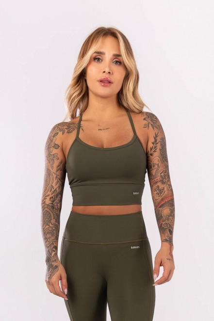 Top com Alças e Costas Abertas (Verde Militar) | Ref: K3991-B