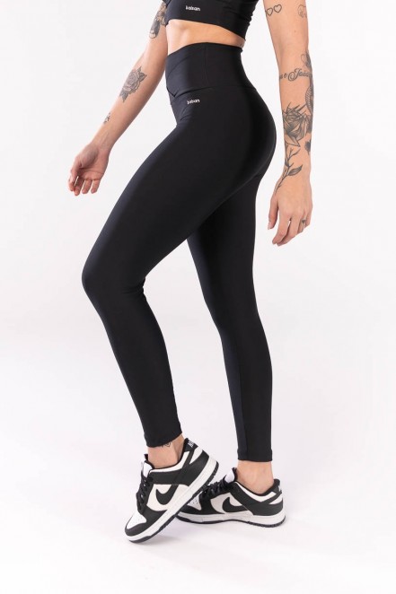 Calça Legging com Sobreposição no Cós (Preto) | Ref: K4030-A