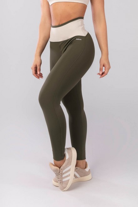 Calça Legging com Vira e Cós em V (Verde Militar / Bege) | Ref: K4124-A