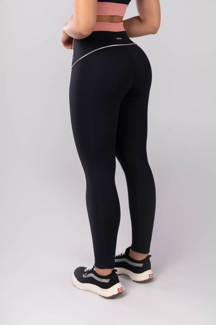 Calça Legging Tricolor com Vivo (Preto / Rosa) | Ref: K4127-A
