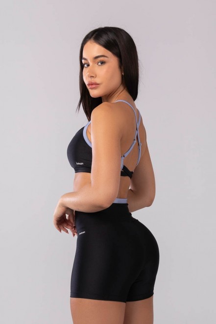 Top com Alças e Tiras Cruzadas (Preto / Azul Claro) | Ref: K4115-B
