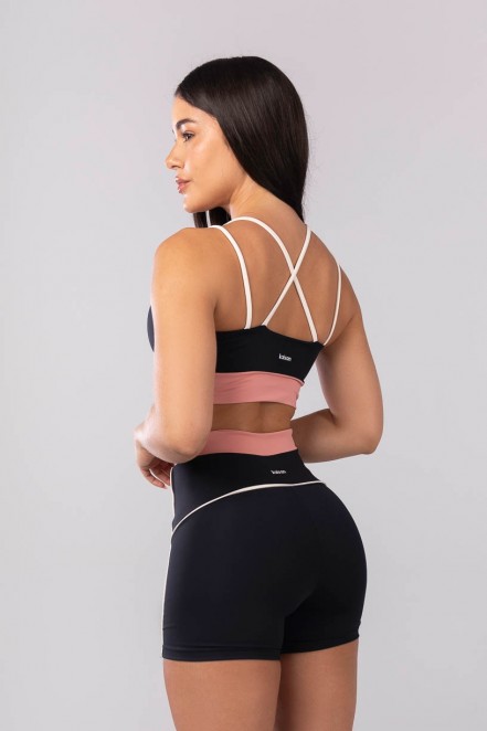 Top Tricolor com Alças Duplas (Preto / Rosa) | Ref: K4126-A