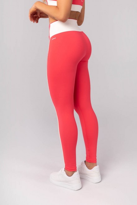 Calça Legging com Cós Contrastante e Vivo (Rosa Pink / Off-White) | Ref: K4163-B