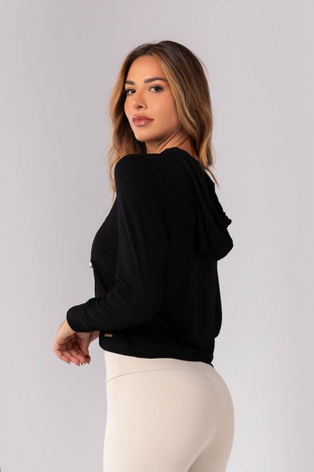 Blusa de Manga Longa com Capuz (Preto) | Ref: K4197-C