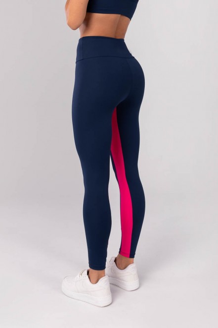 Calça Legging com Recorte no Entrepernas (Azul Marinho / Rosa Pink) | Ref: K4179-B