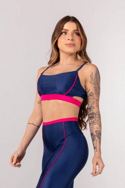 Top com Alças e Tira no Cós (Azul Marinho / Rosa Cereja) | Ref: K4012-C