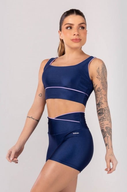 Top com Vivo no Cós Transpassado (Azul Marinho / Lilás) | Ref: K4241-A