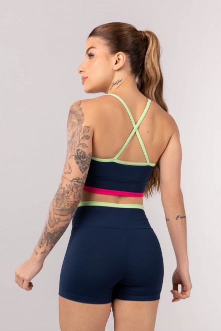Top Tricolor com Alças Cruzadas (Azul Marinho / Rosa Pink / Verde) | Ref: K4244-A