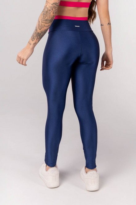 Calça Legging com Vira e Vivo (Azul Marinho / Rosa Cereja) | Ref: K4013-C