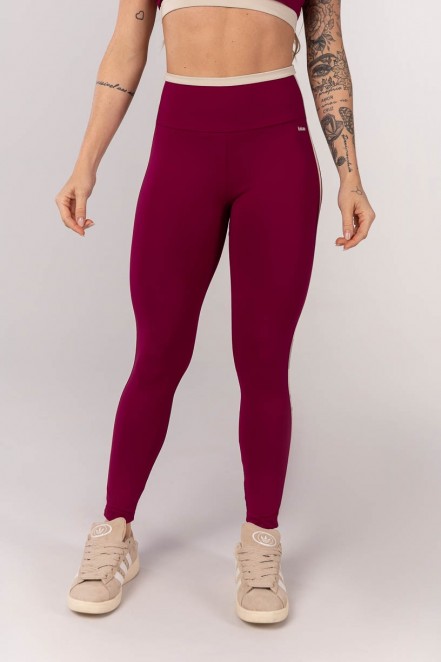 Calça Legging com Vira no Cós e Chapado Lateral (Açaí / Bege) | Ref: K4233-B