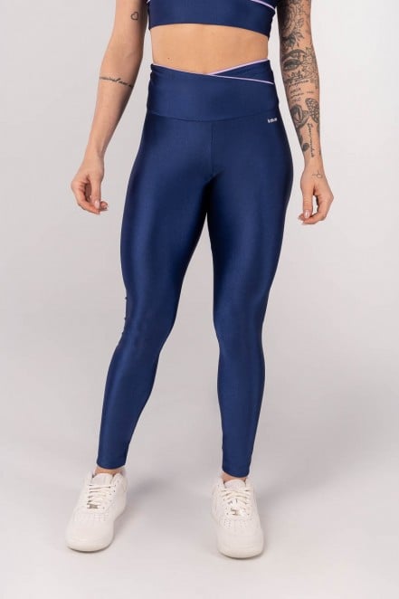 Calça Legging com Vivo no Cós Transpassado (Azul Marinho / Lilás) | Ref: K4242-A
