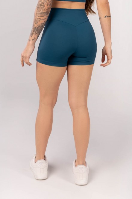 Short com Cós em V e Recortes (Azul Petróleo) | Ref: K4201-D