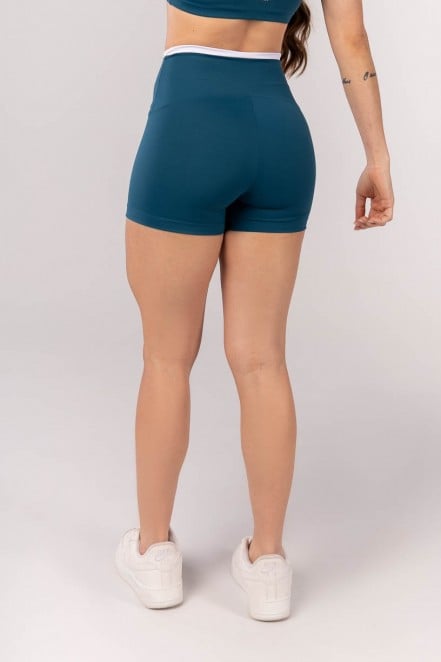 Short com Cós de Vira (Azul Petróleo / Branco) | Ref: K4221-C