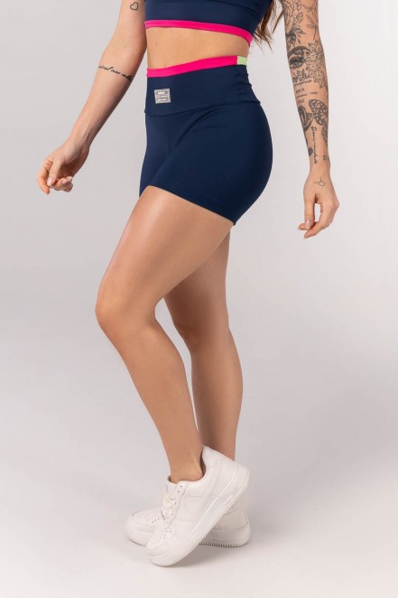 K4246-A_Short_Tricolor_com_Vira_Azul_Marinho__Rosa_Pink__Verde__Ref:_K4246-A