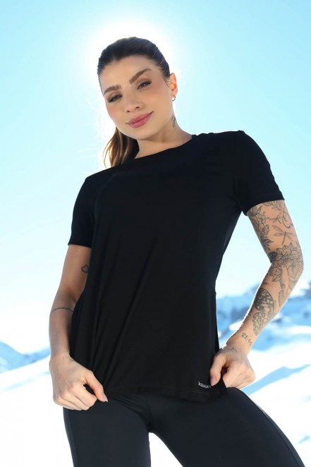 Blusa com Fendas Laterais (Preto) | Ref: K4288-A