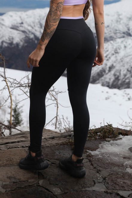 Calça Legging com Vira no Cós e Vivo (Preto / Lilás) | Ref: K4285-A
