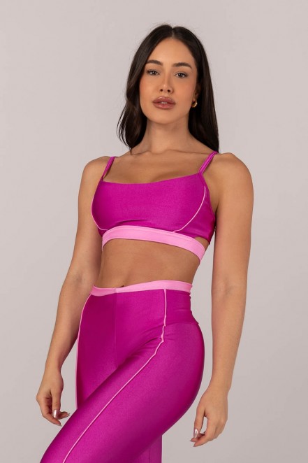 Top com Alças e Tira no Cós (Rosa Escuro / Rosa Claro) | Ref: K4012-E