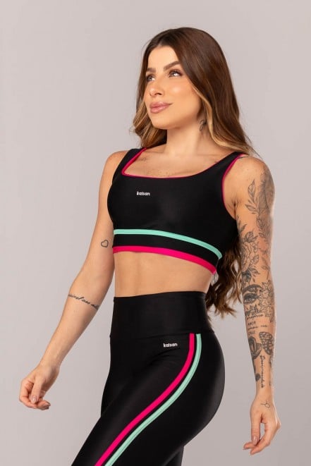 Top com Chapado no Cós (Preto / Rosa Pink / Menta) | Ref: K4192-B