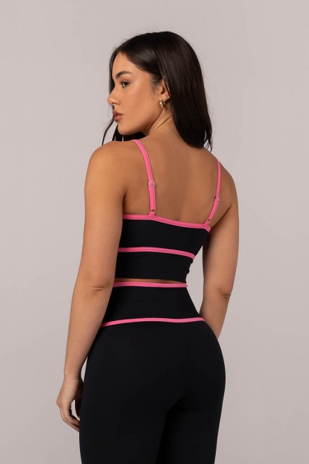 Top com Alças Reguláveis e Chapado (Preto / Rosa Chiclete) | Ref: K4295-A