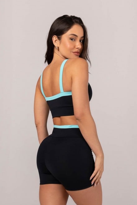 Top Bicolor com Alças Largas (Preto / Azul Turquesa) | Ref: K4311-A