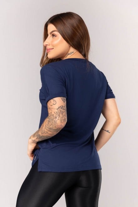 Blusa com Dobra na Manga (Azul Marinho) | Ref: K4346-B