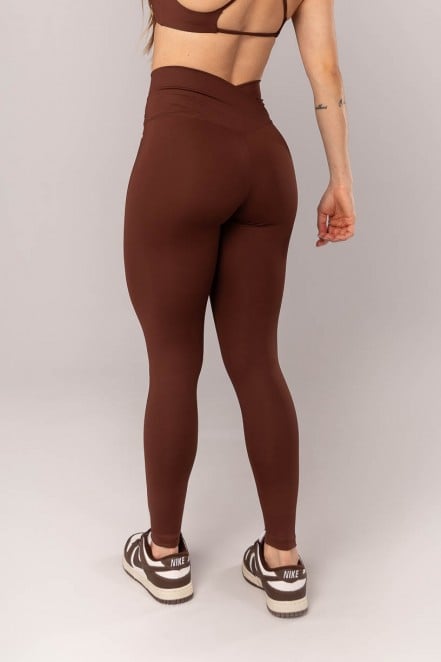 Calça Legging com Cós Transpassado Frente e Costas (Marrom Escuro) | Ref: K4042-F