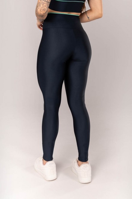 Calça Legging com Vivo no Cós Transpassado (Azul Escuro / Verde Turquesa) | Ref: K4242-B
