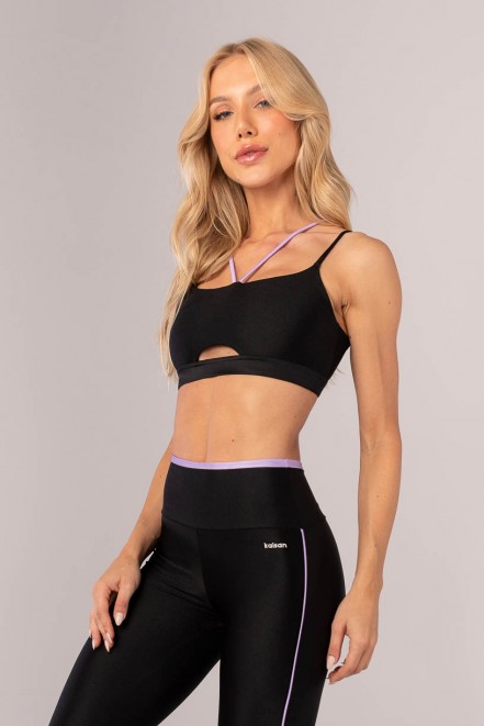 Top Strappy com Abertura no Cós (Preto / Lilás) | Ref: K4370-B