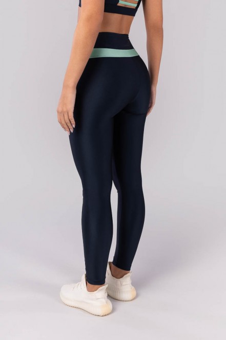 Calça Legging com Recorte no Cós (Azul Escuro / Verde Claro) | Ref: K4155-C