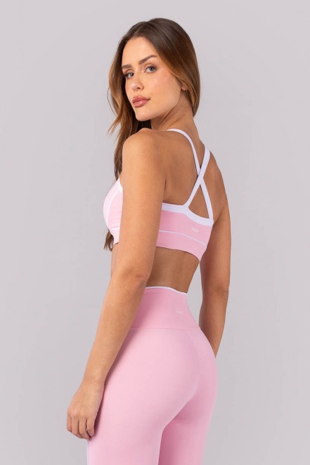Top com Vivo e Alças Largas Cruzadas (Rosa Claro / Branco) | Ref: K4383-A