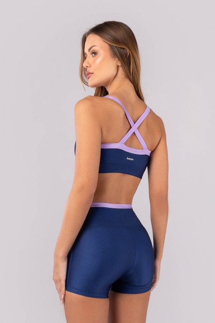 Top Bicolor com Alças Largas Cruzadas (Azul Marinho / Lilás) | Ref: K4398-A