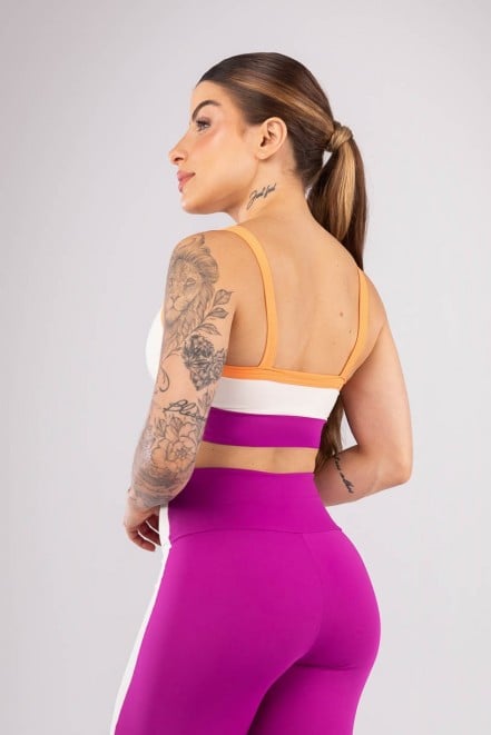Top Tricolor com Alças Largas (Off-White / Roxo / Laranja Claro) | Ref: K4186-B